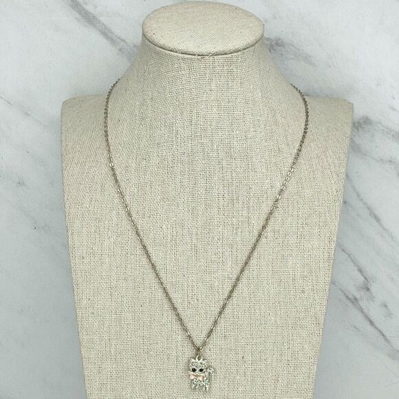 Claire’s Rhinestone Cat Kitten Pendant Charm Silver Tone Chain Link Necklace - Picture 1 of 6